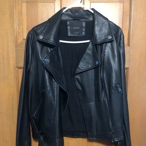 Eloise black faux leather motto jacket.